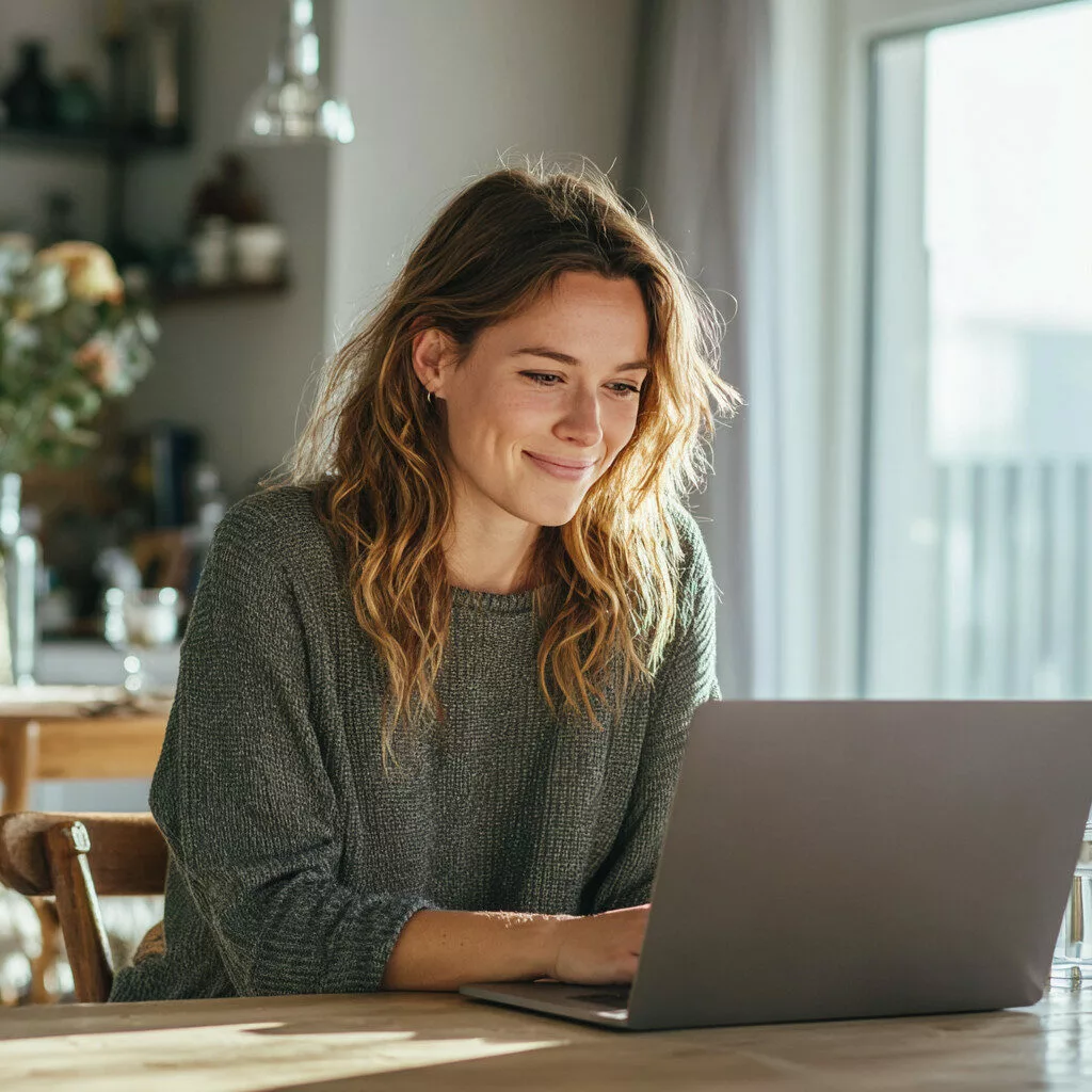 U8554719727 smiling young woman using a laptop at a kitchen t c015275c ce8a 4fd5 9598 bf89168d7fca 3